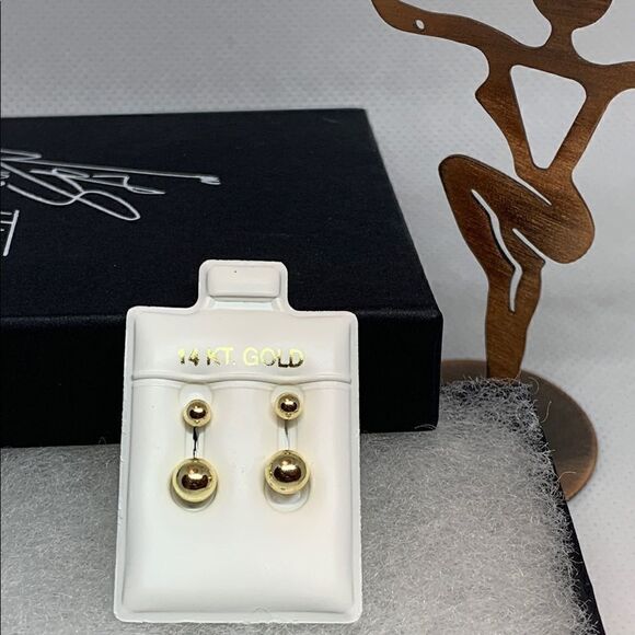 Double ball two hole earring 14k solid gold - Picture 12 of 12